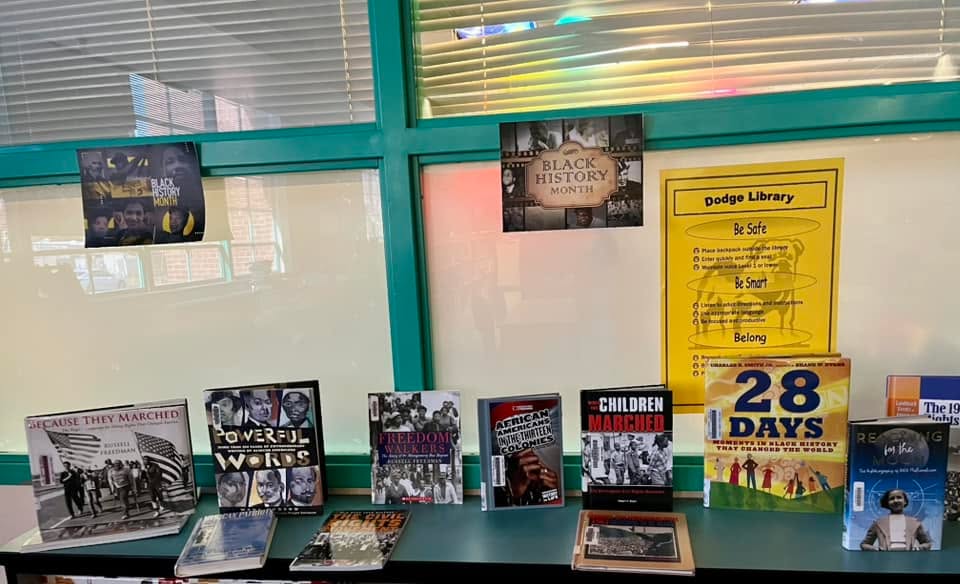 Black History Month books on display in the library