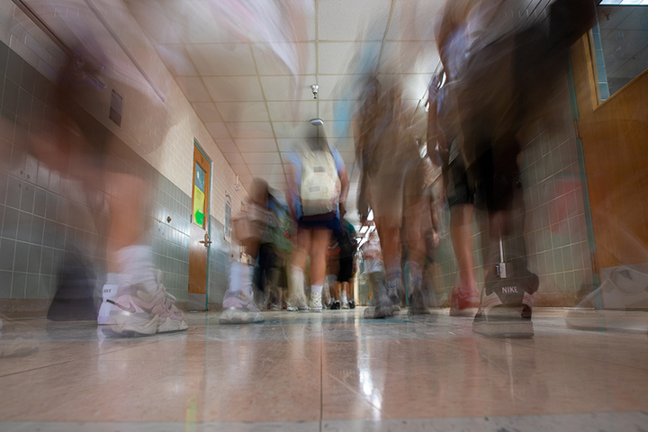 Students move through the hallways as a blur